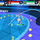 A screenshot from Mario Golf: Super Rush featuring arena-based battle golf